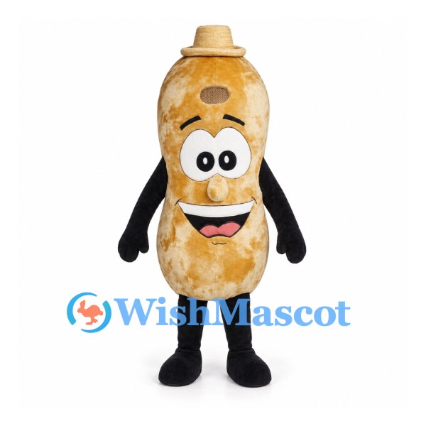 Peanut Mascot Costume with Tan Top Hat and Smiling Face