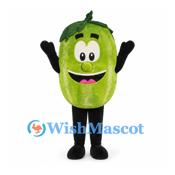 Watermelon Mascot Costume in Green with Striped Rind and Smile
