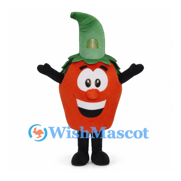 Apple Mascot Costume in Red with Tall Green Leaf Hood
