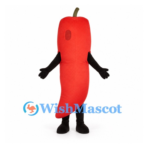 Chili Pepper Mascot Costume in Red with Curved Body