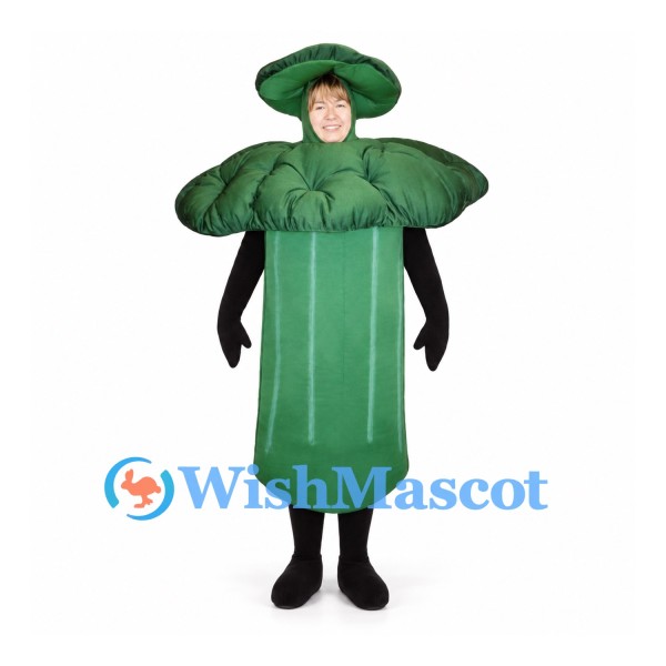 Broccoli Mascot Costume in Green with Tall Stalk and Leaf Crown