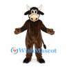 Bull Mascot Costume in Brown with White Horns and Cartoon Face