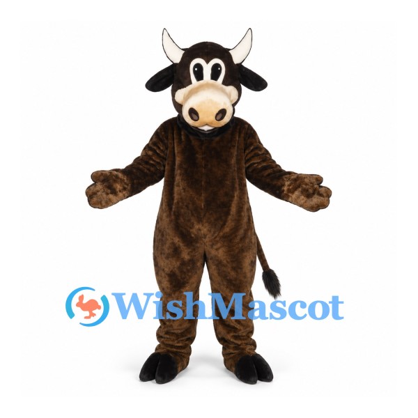 Bull Mascot Costume in Brown with White Horns and Cartoon Face
