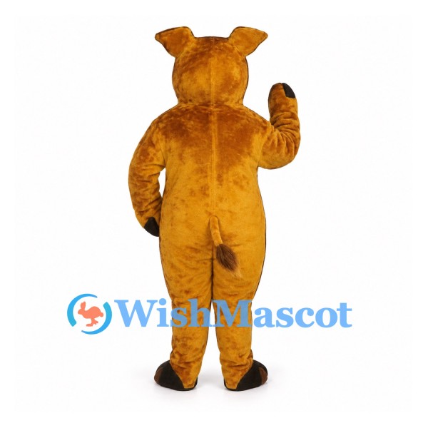Wild Boar Mascot Costume in Golden Brown with White Tusks