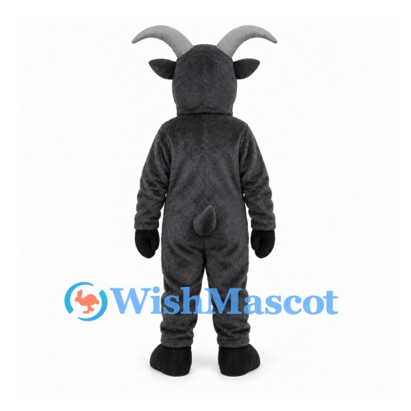 Goat Mascot Costume in Dark Gray with Long Curved Horns