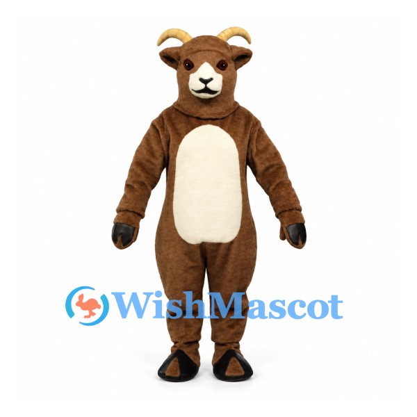 Goat Mascot Costume in Brown with Cream Belly and Short Horns
