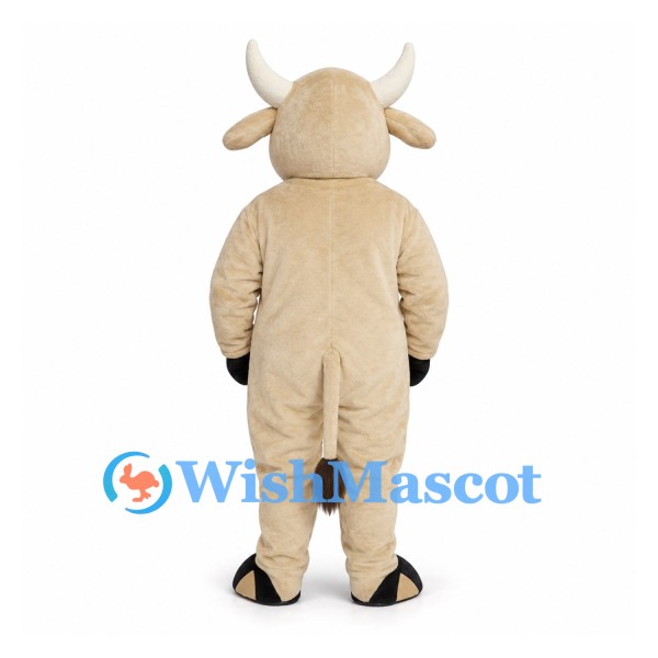 Cow Mascot Costume in Tan with Cream Belly and White Horns