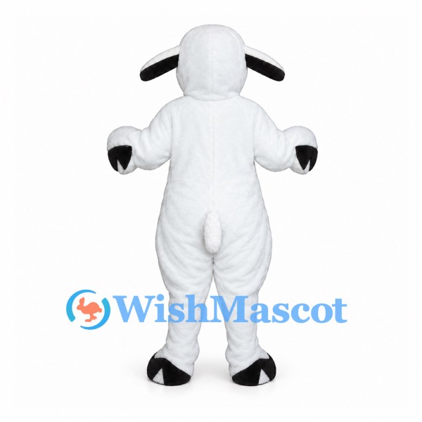 Sheep Mascot Costume in White with Black Face and Hooves