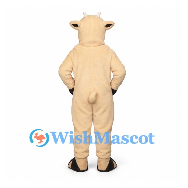 Goat Mascot Costume in Cream with Small Horns and Beard