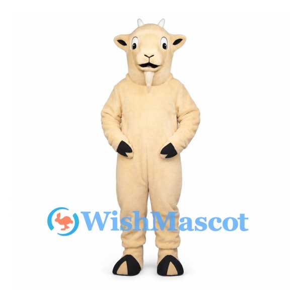 Goat Mascot Costume in Cream with Small Horns and Beard