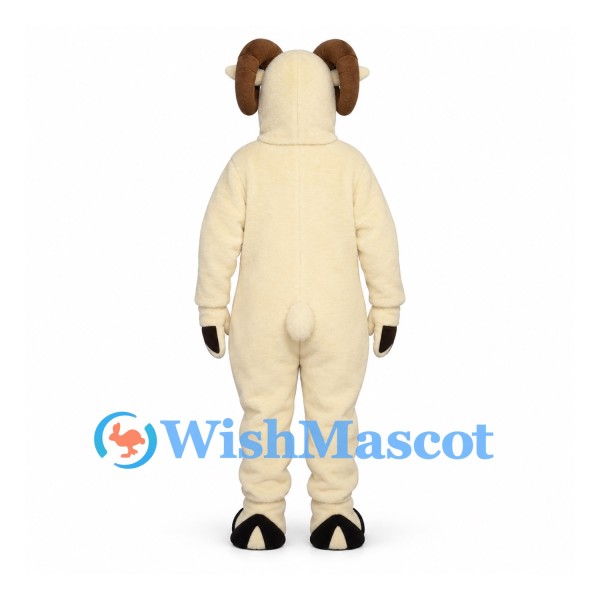 Ram Mascot Costume in Cream with Brown Curled Horns