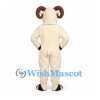 Ram Mascot Costume in White with Large Brown Spiral Horns