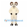Ram Mascot Costume in White with Large Brown Spiral Horns