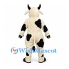 Cow Mascot Costume in White with Black Patches and Horns