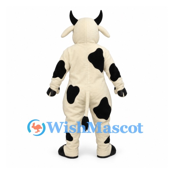 Cow Mascot Costume in White with Black Patches and Horns