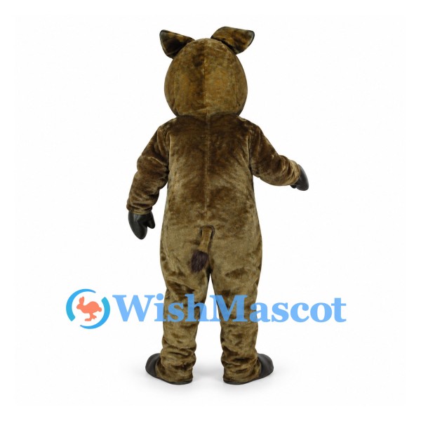 Wild Boar Mascot Costume in Brown with Pink Snout and White Tusks