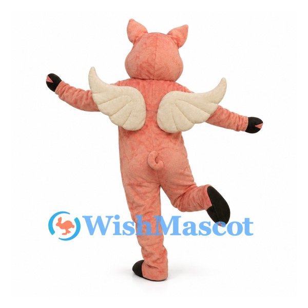 Flying Pig Mascot Costume in Pink with White Wings