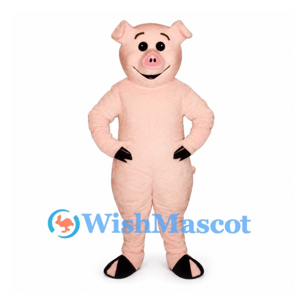 Pig Mascot Costume in Pale Pink with Black Hooves