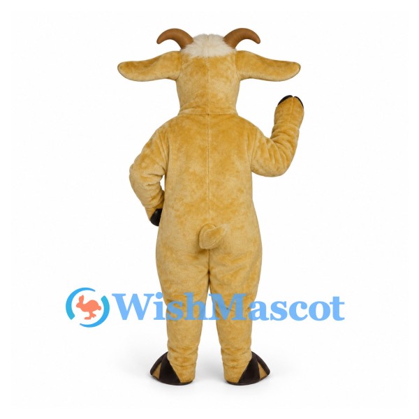 Goat Mascot Costume in Tan with Long White Beard and Curved Horns