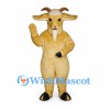 Goat Mascot Costume in Tan with Long White Beard and Curved Horns