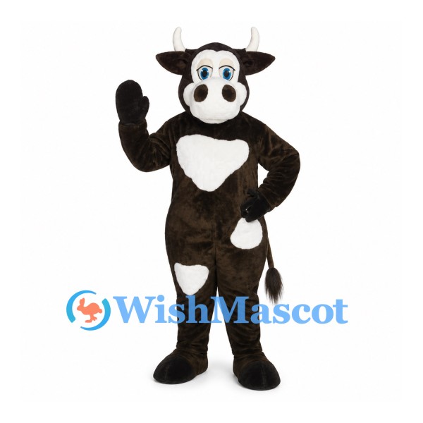 Cow Mascot Costume in Black with White Patches and Blue Eyes