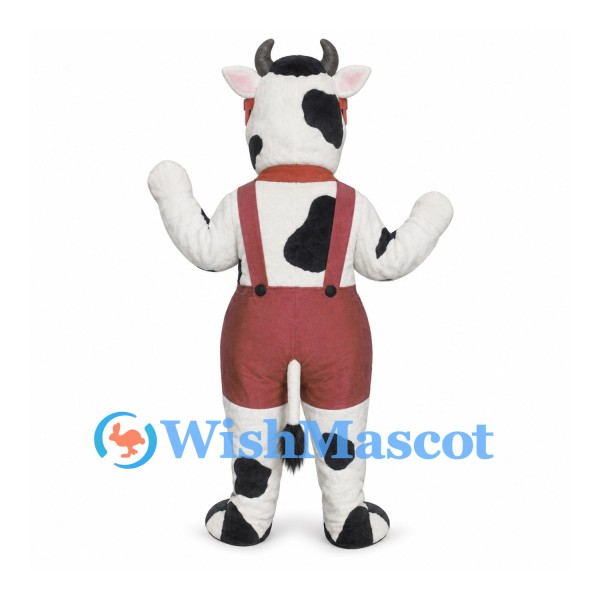 Cow Mascot Costume with Red Sunglasses and Suspender Shorts
