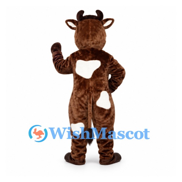 Cow Mascot Costume in Brown with White Patches and Muzzle