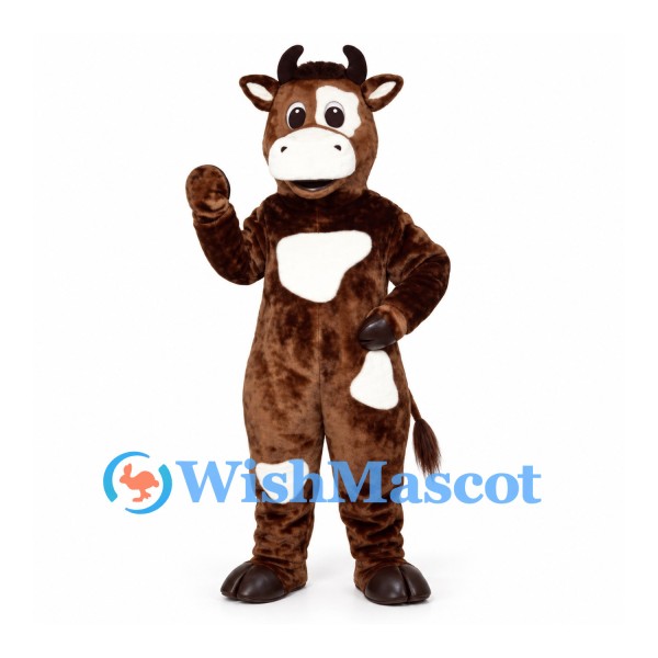 Cow Mascot Costume in Brown with White Patches and Muzzle