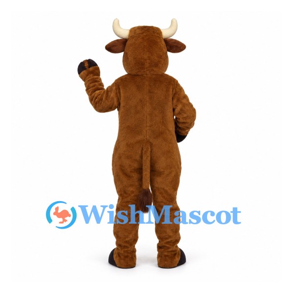 Cow Mascot Costume in Brown with Cream Belly and Horns