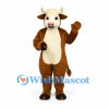Cow Mascot Costume in Brown with Cream Belly and Horns