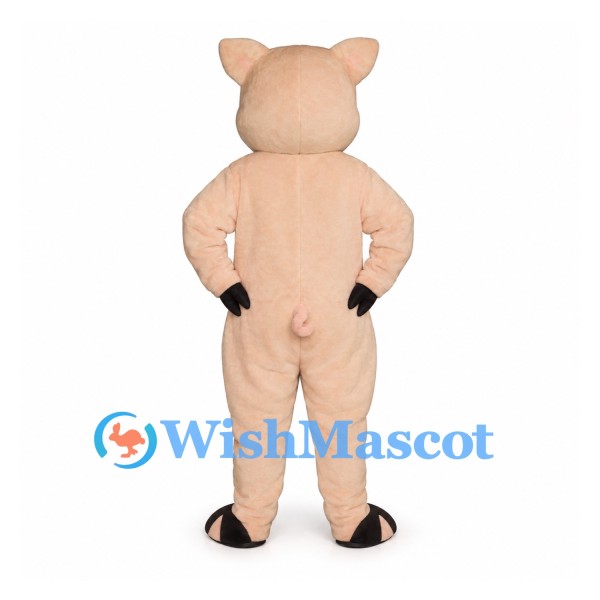Pig Mascot Costume in Peach with Rounded Muzzle and Black Hooves