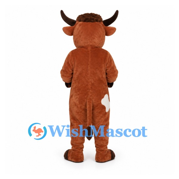 Bull Mascot Costume in Rust Brown with Large Black Horns