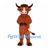 Bull Mascot Costume in Rust Brown with Large Black Horns