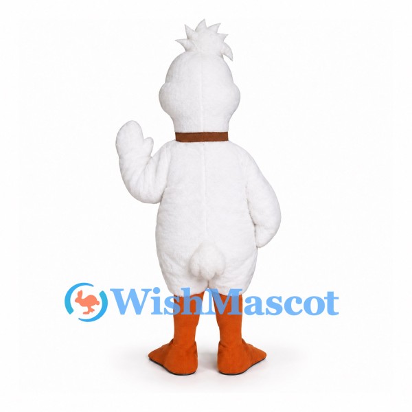 Duck Mascot Costume in White with Green Bow and Orange Feet