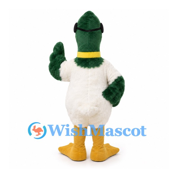 Duck Mascot Costume with Green Head and Black Sunglasses