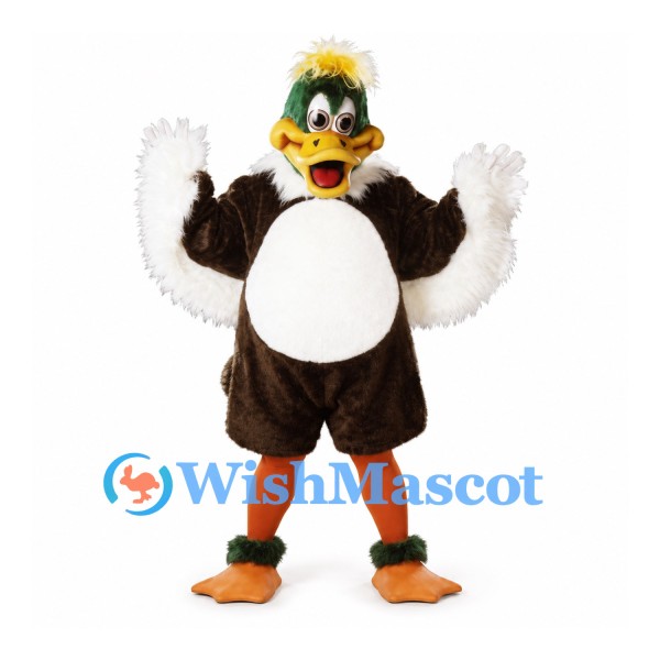 Duck Mascot Costume in Brown and White with Green Head