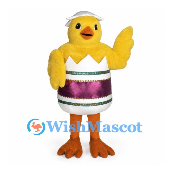 Chick Mascot Costume with Decorated Egg Shell and White Shell Hat