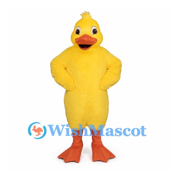 Duck Mascot Costume in Yellow with Rounded Belly and Head Tuft