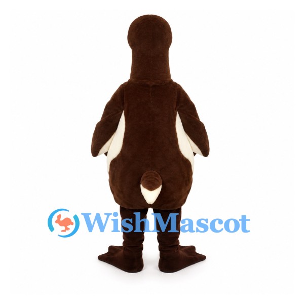 Penguin Mascot Costume in Brown with White Belly and Short Beak