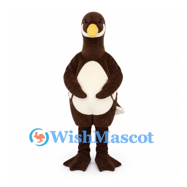 Penguin Mascot Costume in Brown with White Belly and Short Beak
