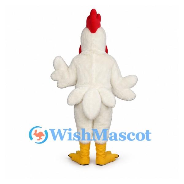 Rooster Mascot Costume in White with Red Comb and Wide Wings