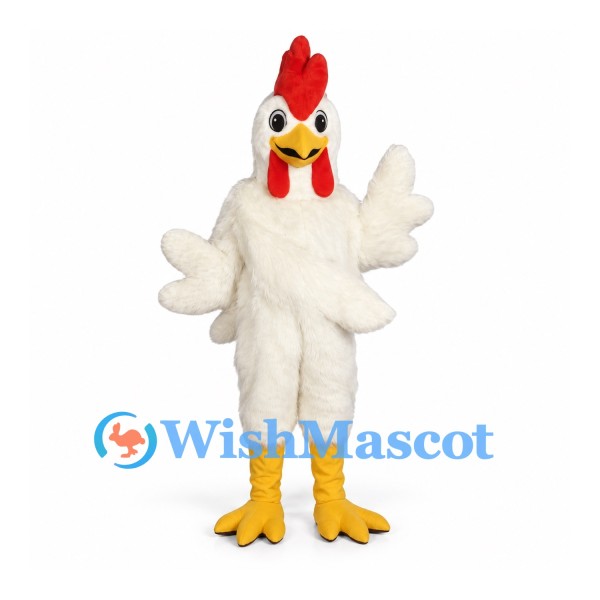 Rooster Mascot Costume in White with Red Comb and Wide Wings