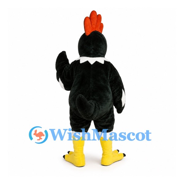 Rooster Mascot Costume in Black with White Trim and Red Comb