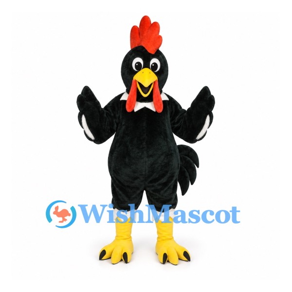 Rooster Mascot Costume in Black with White Trim and Red Comb