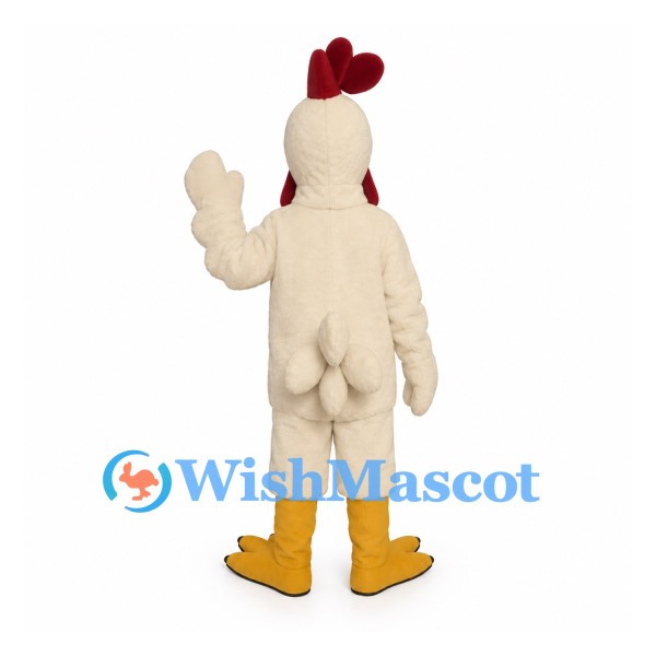 Rooster Mascot Costume in Cream with Red Comb and Yellow Feet