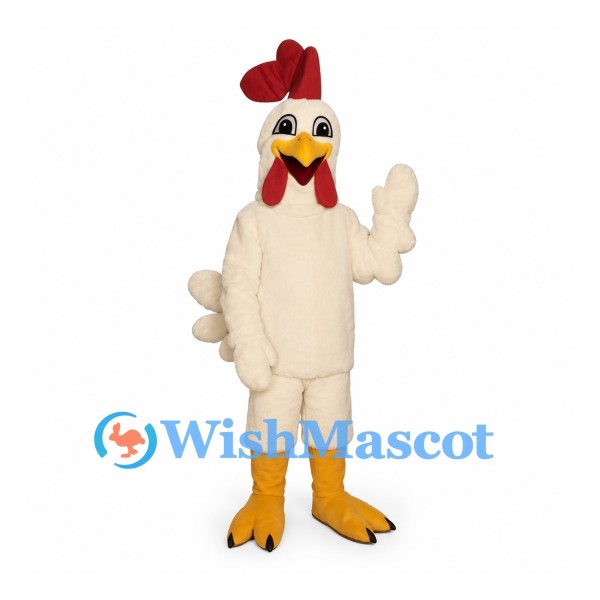 Rooster Mascot Costume in Cream with Red Comb and Yellow Feet