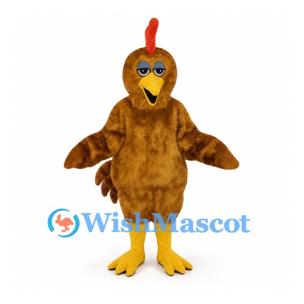 Rooster Mascot Costume in Brown with Red Comb and Yellow Legs