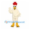 Rooster Mascot Costume in Cream with Red Comb and Curled Tail