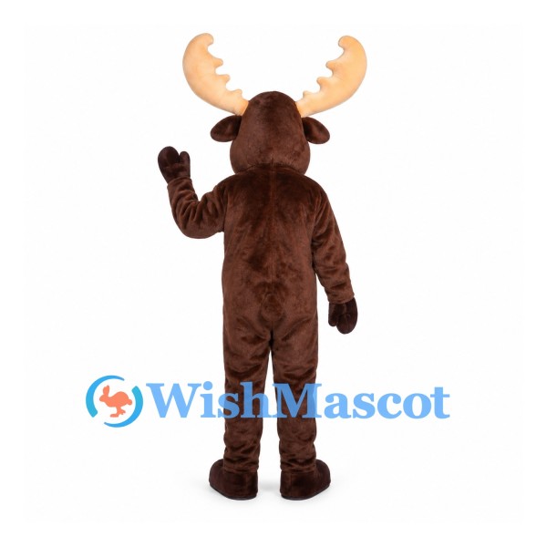 Moose Mascot Costume in Brown with Wide Cream Antlers