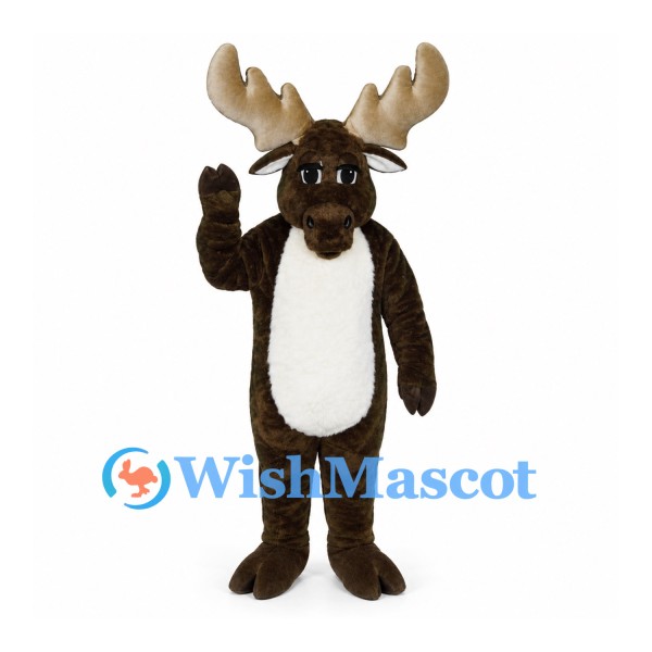 Moose Mascot Costume in Dark Brown with White Belly